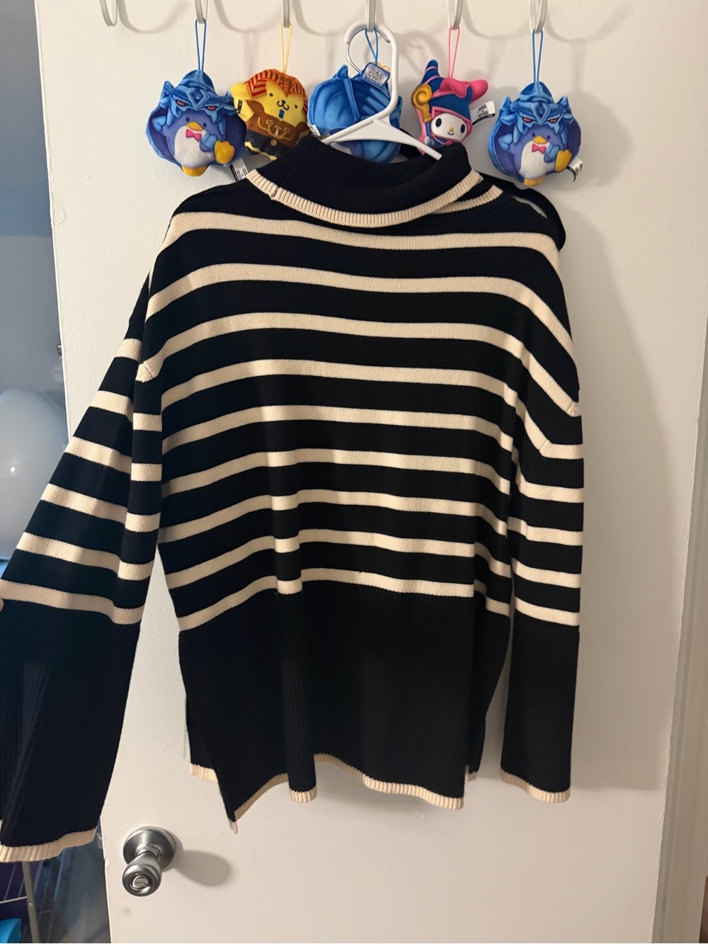 Striped Black and Cream Turtleneck Sweater